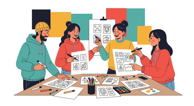 Creative Team Brainstorming Ideas And Planning Composition For A Project Together