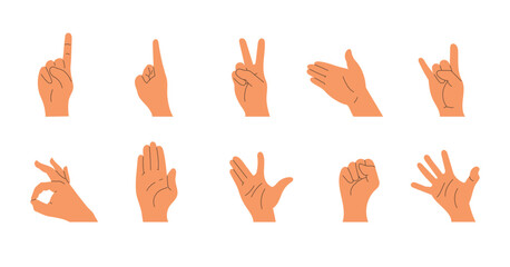 Set of hands with different gestures, hand sign