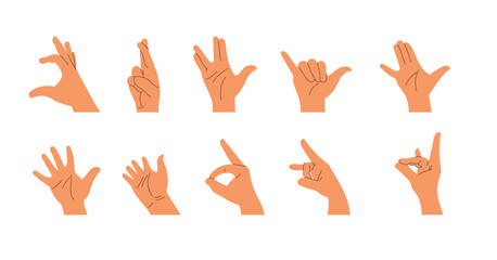 Set of hands with different gestures, hand sign