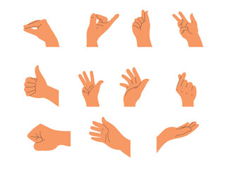 Set of hands with different gestures, hand sign