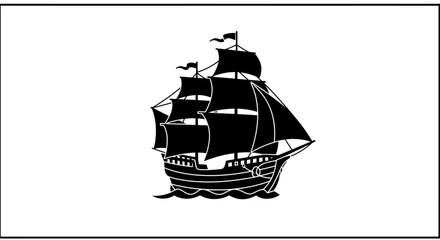 Black Silhouette of a Majestic Sailing Ship on a White Background. © hermas