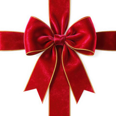 Fototapeta premium Luxurious Red Velvet Ribbon Bow with Gold Trim on Background image photo