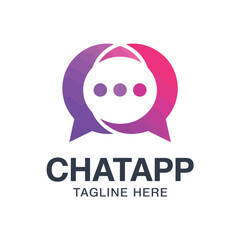 Modern gradient chat bubble logo design for a messaging application featuring the text chatapp and a tagline isolated on a clean white background