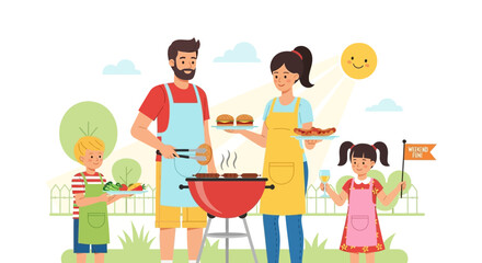 Family Enjoying A Barbecue In The Backyard On A Sunny Day During The Weekend