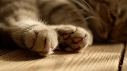 Close Up of Cat Sleeping on Wooden Floor