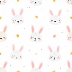 Obraz premium Cute Bunny Faces and Stars Seamless Pattern for Baby Products.