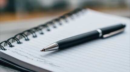 Black pen resting on spiral notebook for writing ideas