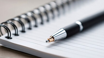 Black pen resting on spiral notebook pages for writing