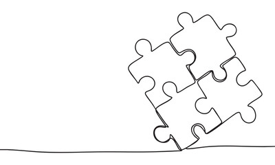 Abstract Line Art of Four Interconnected Puzzle Pieces