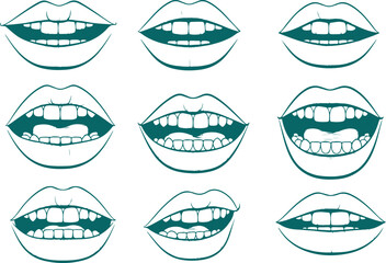 Vector art of collection of nine different mouth and lip illustrations
