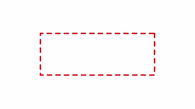 Animated dashed rectangle drawn by hand with sketchy red line, transparent 4K background, perfect for creative infographics, doodle design, and video overlays.