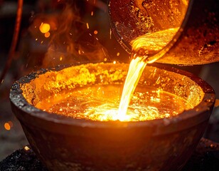 Molten metal, smelting, pouring, casting, foundry, sparks, industrial