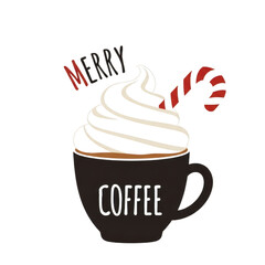Illustration of festive coffee with candy cane, isolated on transparent background