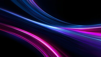 Abstract flowing light trails in vibrant neon blue and magenta hues against a deep dark background creating a sense of movement and energy