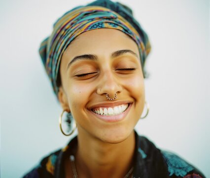 Happy smiling candid moment of  Muslim woman