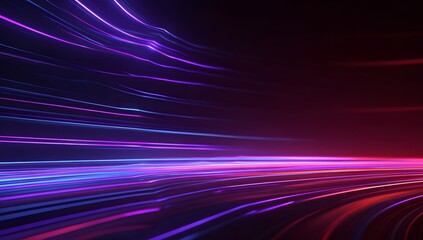 Abstract streaks of vibrant purple and blue light trails blur across a dark background creating a sense of motion and futuristic energy