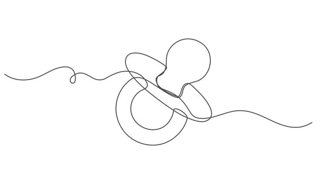 Animated self drawing of continuous line draw baby Pacifier. Full length one line animation, Minimalist style vector illustration in white background. Animation of a single line drawing of a pacifier.