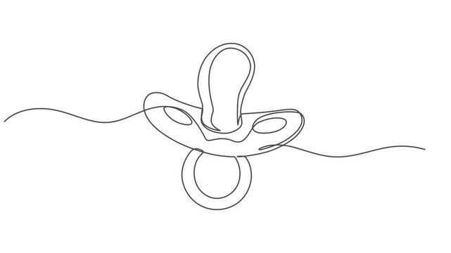Animated self drawing of continuous line draw baby Pacifier. Full length one line animation, Minimalist style vector illustration in white background. Animation of a single line drawing of a pacifier.