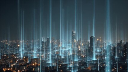 Cityscape with digital network overlay showing technology and data - Powered by Adobe