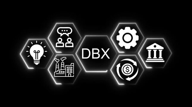 Digital business transformation icons innovation industry finance communication teamwork concept D B X technology network abstract background
