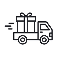 Delivery truck carrying a gift box with a ribbon symbolizing fast shipping