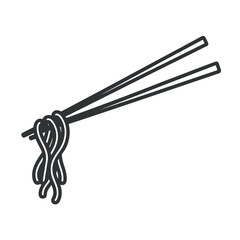 Simple line drawing of chopsticks holding noodles