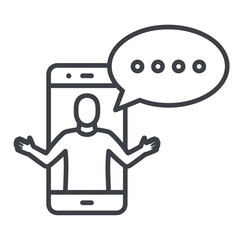 Person emerging from smartphone with speech bubble communication icon