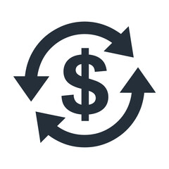 Dollar sign with circular arrows representing financial exchange and currency