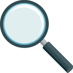 Close up of a magnifying glass with a dark handle and frame