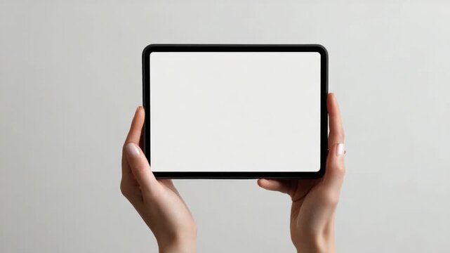 Digital Canvas in Hand: A pair of hands delicately holds a sleek tablet, presenting a blank screen ready for creative expression or communication.