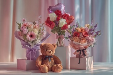Charming floral arrangement with teddy bear for special occasions
