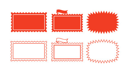 Vector designs of a letter mail postage stamp - empty template. It features outline and silhouette stamp options on a clear background.
