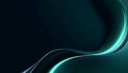 Abstract swirling luminous teal and dark blue fluid forms with glowing highlights creating a sense of depth and motion