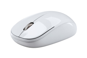 White wireless computer mouse with silver scroll wheel on black background image, Isolated On Transparent Background, Png Cut Out