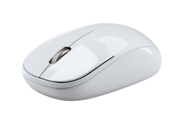 White wireless computer mouse with silver scroll wheel on black background image, Isolated On Transparent Background, Png Cut Out
