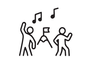 flat and linear set icons, group happy people icon, party friends, joy expression feeling, simple symbols on white and black background - editable stroke vector illustration