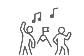flat and linear set icons, group happy people icon, party friends, joy expression feeling, simple symbols on white and black background - editable stroke vector illustration