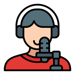 Podcaster icon. Audio creator and voice recording professional concept. Podcast production and broadcasting illustration. Filled Line Icon