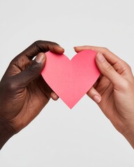 Fototapeta premium Two hands holding a paper heart together, symbolizing love, unity, and compassion.