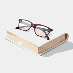Eyeglasses resting on a closed book educational and reading concept