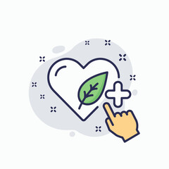 A conceptual icon representing the choice for a healthy, natural, and eco-friendly lifestyle, featuring a heart with a leaf and a hand adding a positive choice