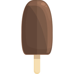 Chocolate Covered Ice Cream Bar on a Wooden Stick Isolated on White Background Detailed Vector Illustration