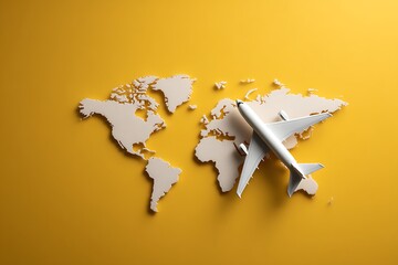 Global Travel and Aviation Concept with a Model Airplane Flying Over a Paper World Map
