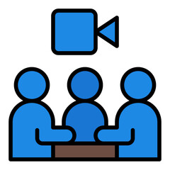 Meeting recording icon. Video call capture and online archive concept. Virtual discussion and digital record illustration. Filled Line Icon