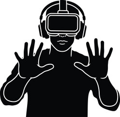 Vector art of person wearing virtual reality headset and headphones