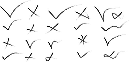 Check marks and X symbols artistic brush strokes illustration background