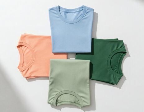 Plain Four-Color T-shirt Folded Mockup