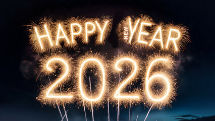 2026 happy new year, new year's eve, silvester, new year, celebration greeting card, new year card - Year 2026 in sparkler font and firework fireworks pyrotechnic