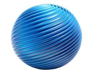  Abstract blue spherical ribbed object with swirling bands isolated on white background ,PNG. AI Generated.