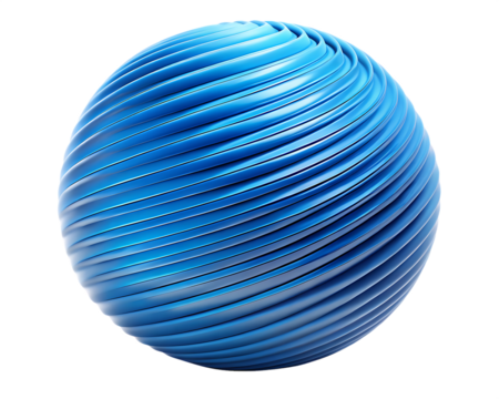  Abstract blue spherical ribbed object with swirling bands isolated on white background ,PNG. AI Generated.